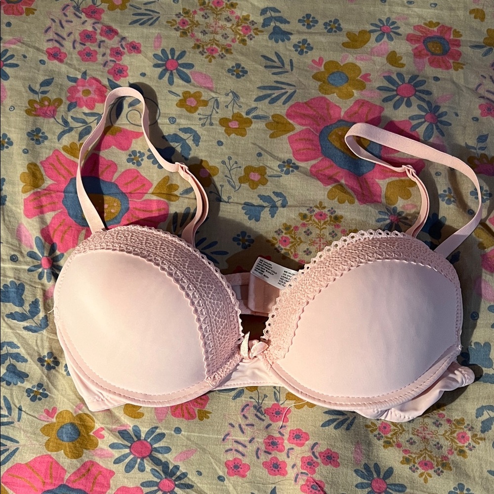 Laura Ashley Pale Pink Lace-Trim Push-Up Bra